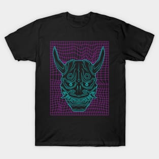 Aesthetic Synthwave Neon Blue Oni Demon T-Shirt